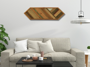 LOSAVER Art mural Bois recyclé I Losange et Géométrie I Art décoratif en bois I Art tableau en bois I Panneau en bois récupéré I Vert Marron